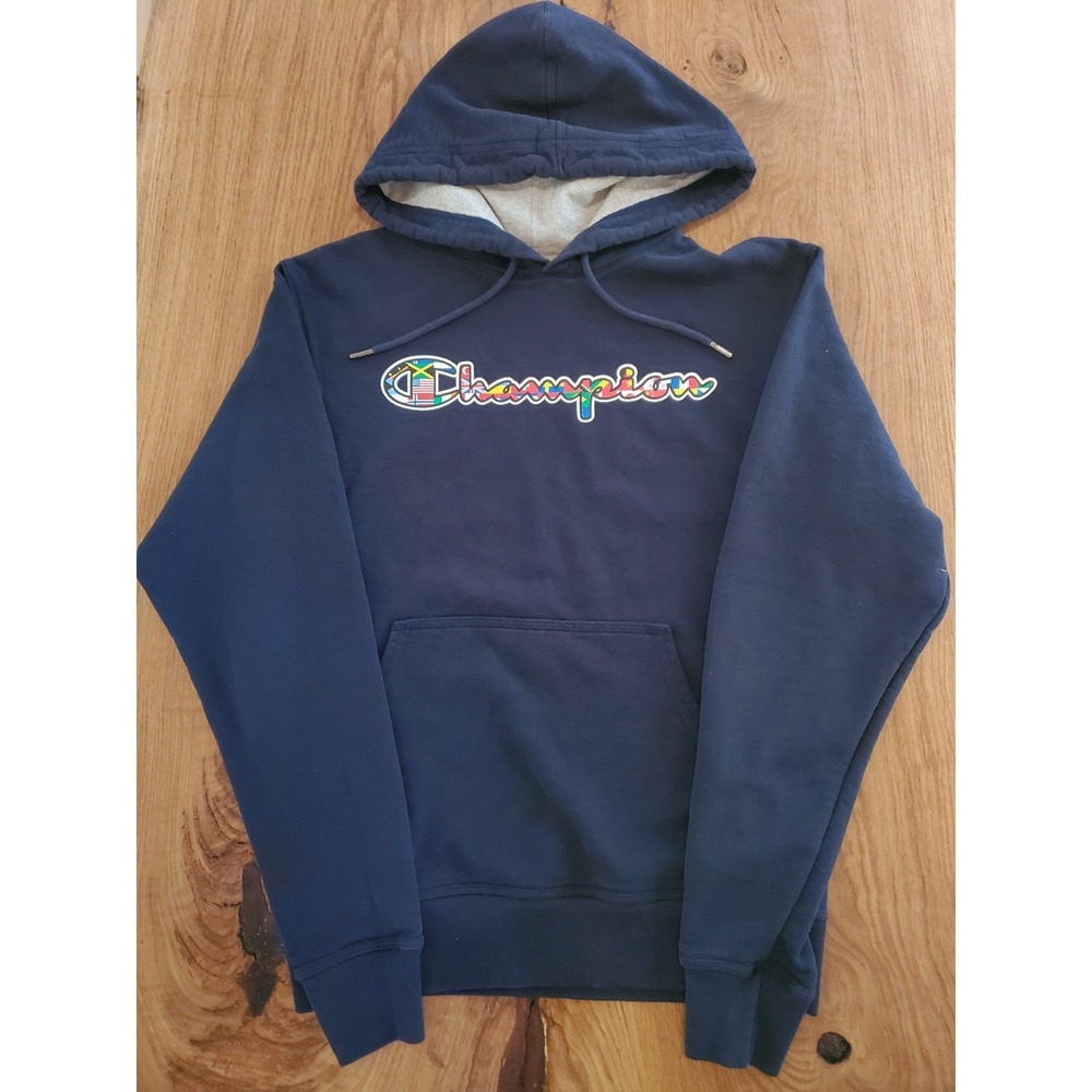 Champion Hoodie Pullover‎ Men S Small Navy International Flags Comfy Athletic